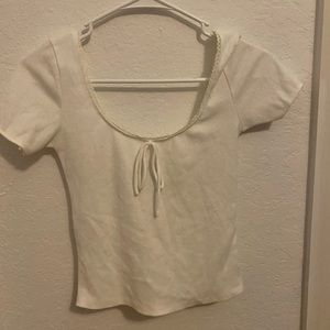 White Bow Tie on chest crop top with lacing
